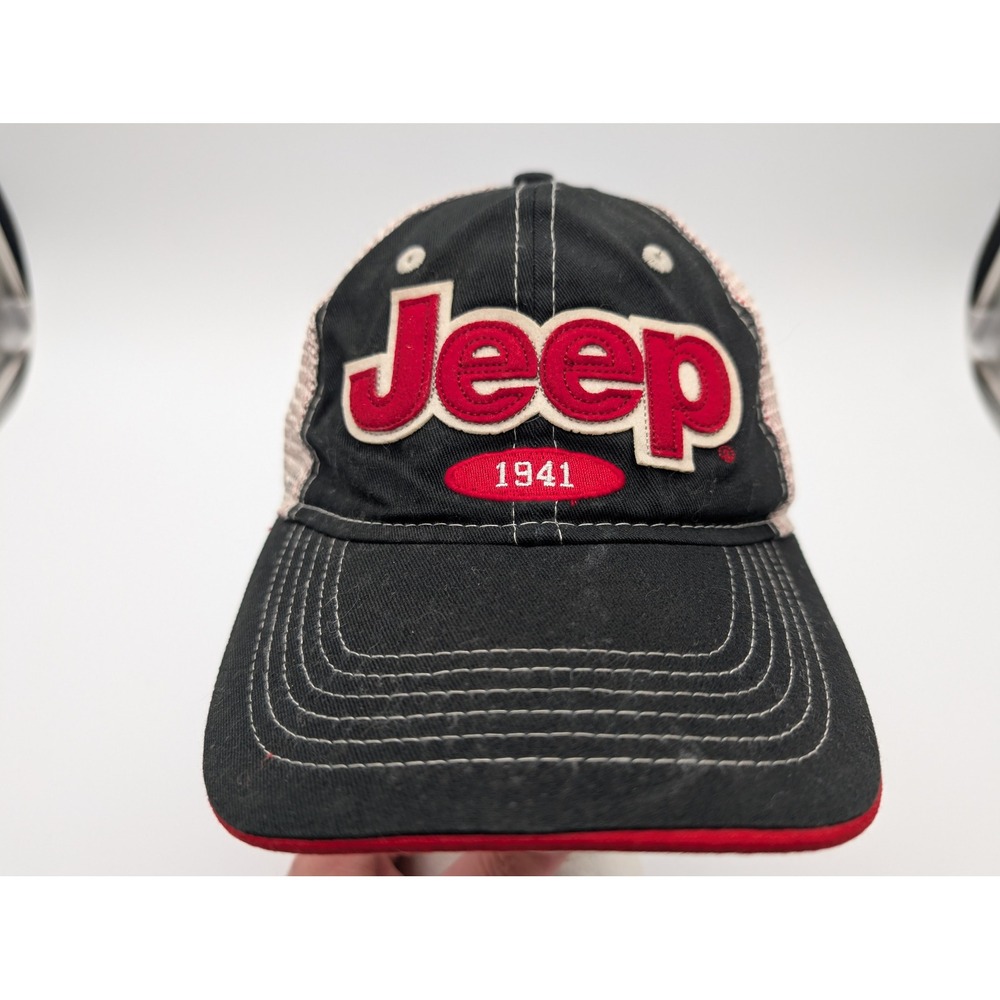 Jedco Jeep 1941 Trucker Hat Black White Red Snapback Mesh Cap OSFM